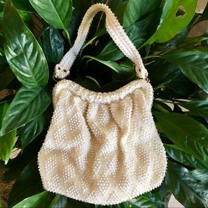 Vintage Corde Beaded Ivory Purse
